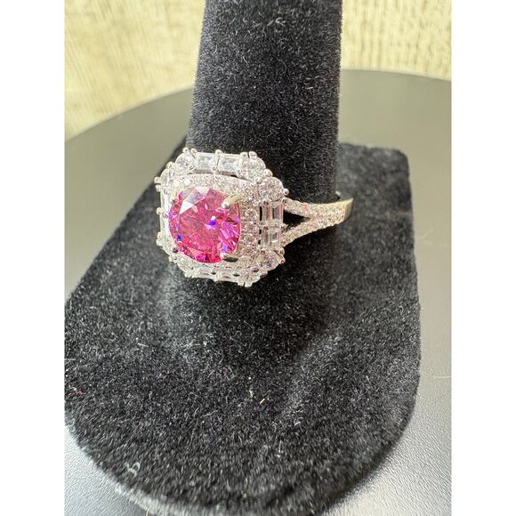 None and/or Unknown Jewelry - New 2ct Pink & White Moissanite Ring in 925 Silver -Sz. 8.25